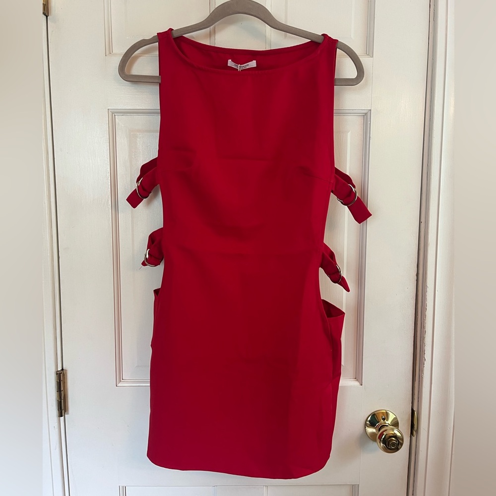 Peppermayo Red Cut Out Tie Front Bodycon Dress